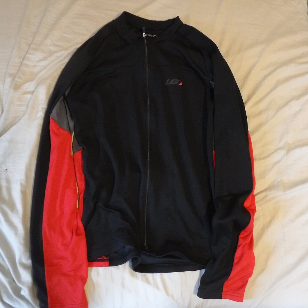 Louis Garneau Mens XXL Cycling Jersey Long Sleeve Black Red Pockets